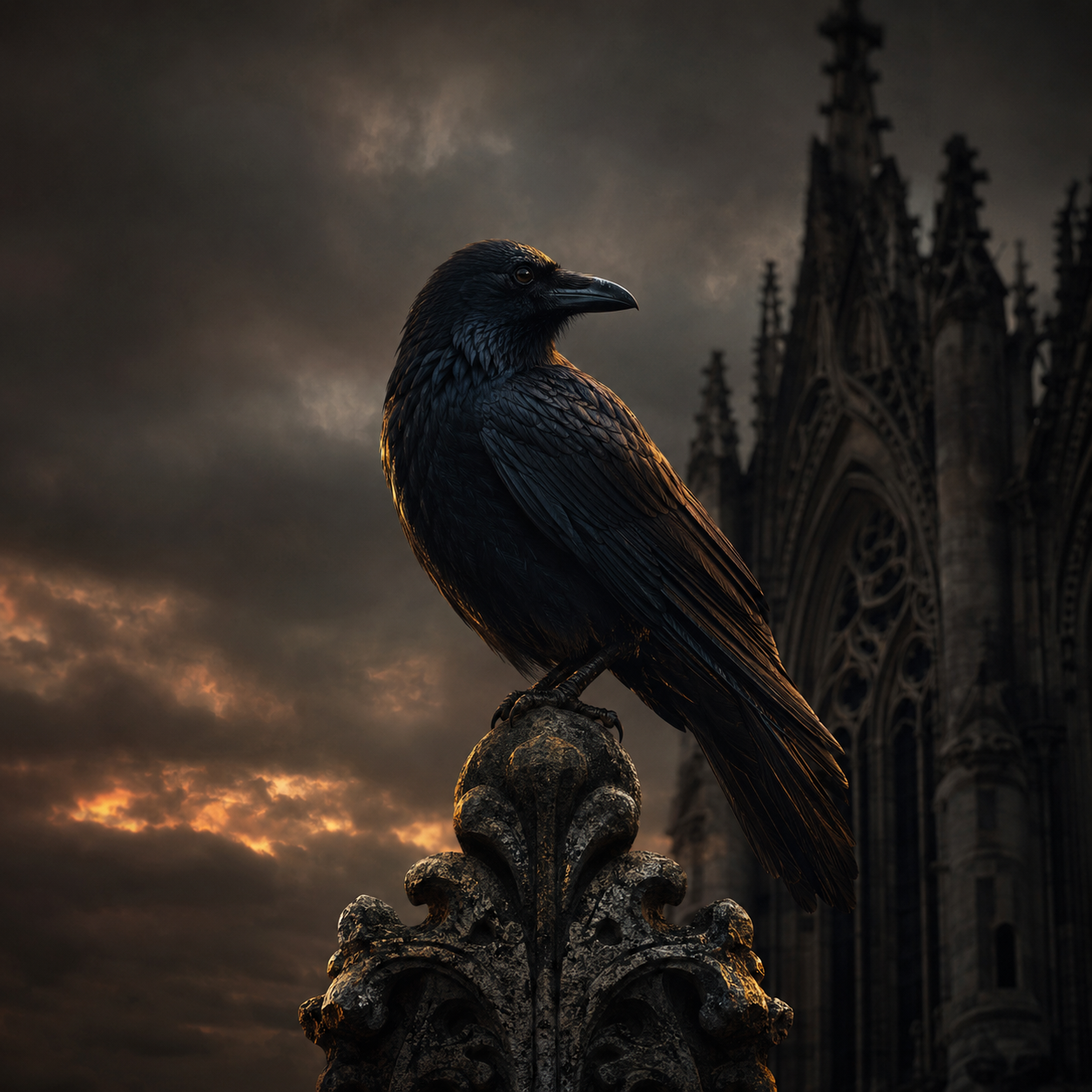 Crow perched within an antique exhibition frame