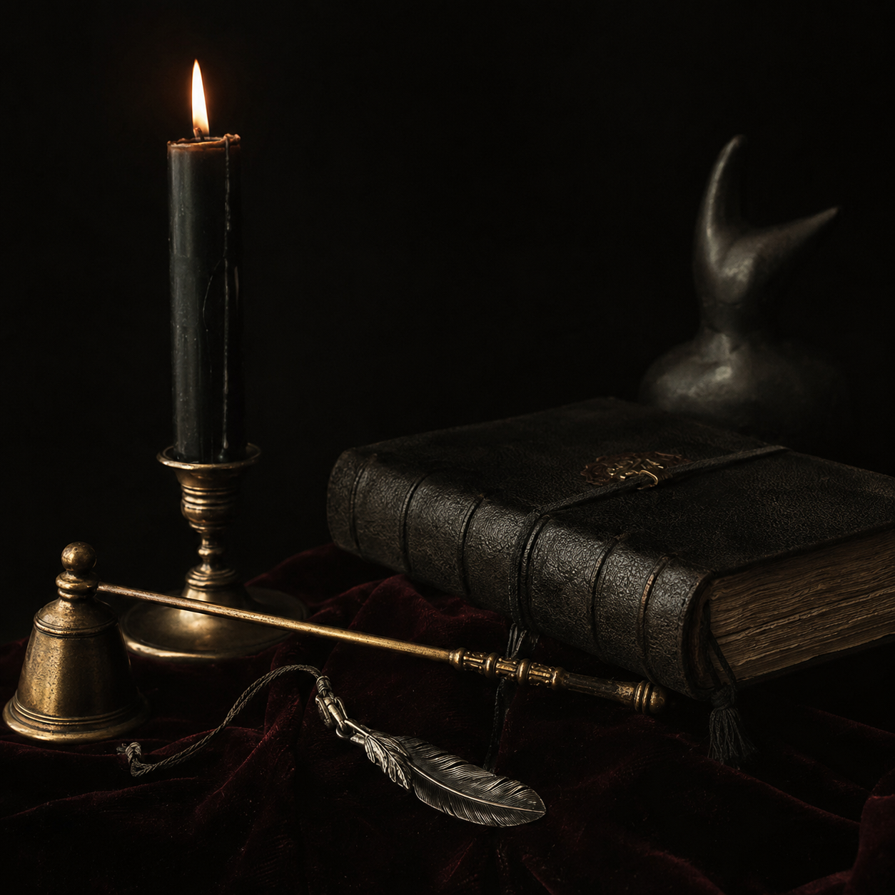 Candlelit codex and ritual objects